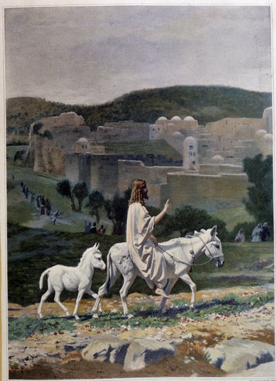 基督在棕树节进入耶路撒冷的情景。根据让-莱昂-杰罗姆（Jean-Leon Gerome）的画作雕刻的。 作者 吉恩·莱昂（后）杰罗姆