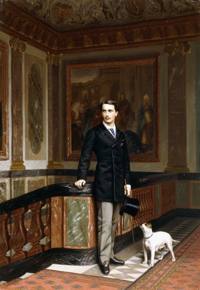 1870年代，孔戴·拉·鲁奇福考德·杜·多多维尔公爵与他的小猎犬 作者 Jean Leon Gerome