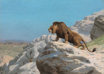 守望的狮子，约 1885 年（木板油画） 作者 让·莱昂·杰罗姆