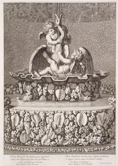 喷泉有两个丘比特和一只天鹅，由Jean-Baptiste Tuby设计，于1677年在凡尔赛宫举行 作者 让·勒帕特雷