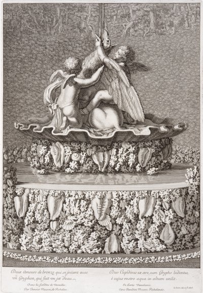 喷泉与两个丘比特玩狮鹫，由Benoit Massou，在凡尔赛，1676年 作者 让·勒帕特雷