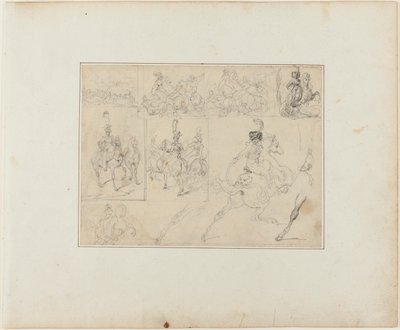 一张素描：骑兵战斗和骑兵 作者 让·路易·安德烈·西奥多·杰里科