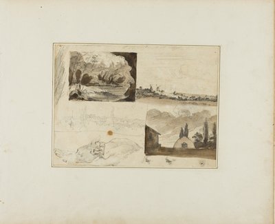 一张素描：四幅风景画和一只灰狗 作者 让·路易·安德烈·西奥多·杰里科