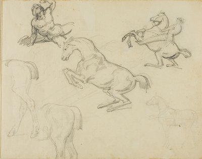 素描裸体卧姿、骑士和各种马匹 作者 让·路易·安德烈·西奥多·杰里科