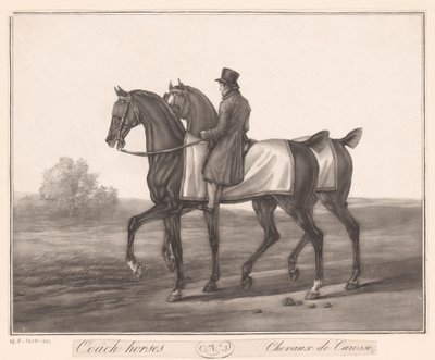 骑手与两匹马同行
Chevaux de Carosse（物上标题） 作者 让·路易斯·达西斯（归因于）
