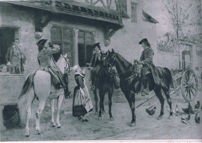 停留在一家旅馆，插图来自着名生活的卡塞尔斯浪漫，c.1940 作者 让·路易斯·欧内斯特·迈森尼尔