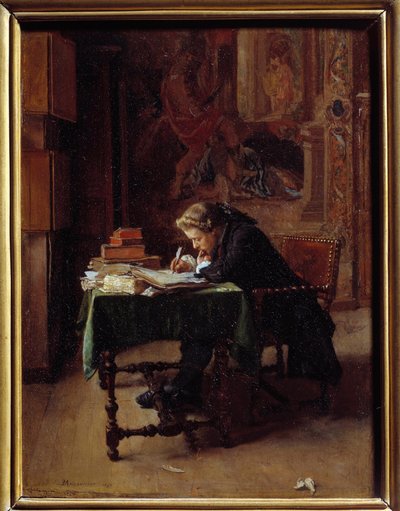 年轻人在他的办公室里写作欧内斯特·梅森尼尔绘画 作者 Jean Louis Ernest Meissonier