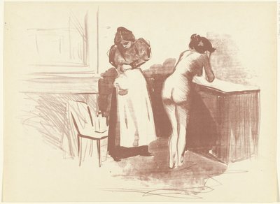 裸体女子洗衣，仆人站在她身旁
雕刻
腕上的摩擦
爱之梦（系列名称） 作者 L'Epreuve