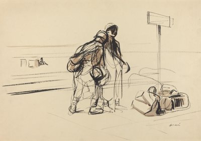 靠近告示牌的两名法国士兵，约1914-1919年。 作者 让·路易·佛兰
