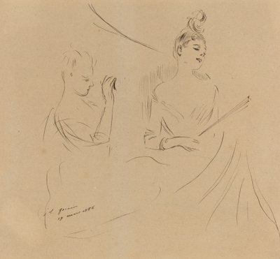 洛格中的两位女士》，1886年。 作者 让·路易·佛兰