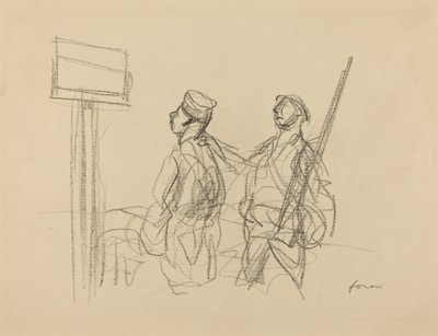 两个士兵在看标语牌，可能是1918年。 作者 让·路易·佛兰
