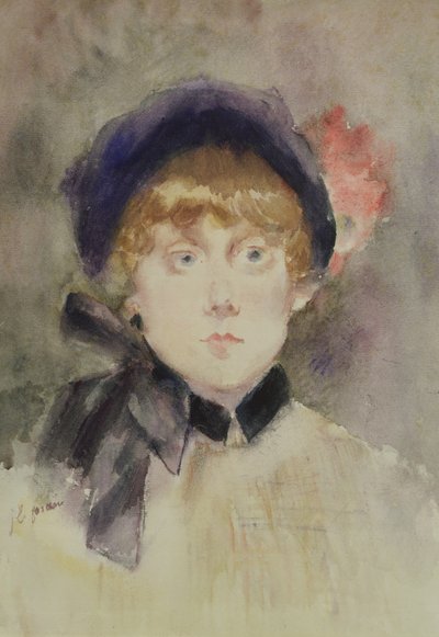 蓝色帽子的年轻女子，1883年（wc） 作者 Jean Louis Forain