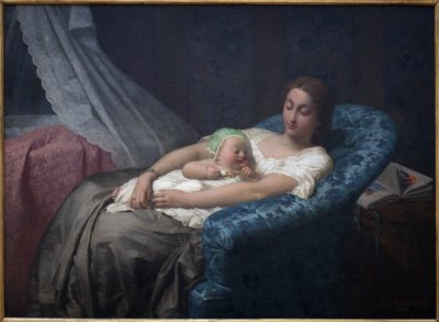 年轻的母亲。 Jean Louis Hamon (1821-1874) 作画，布面油画 作者 让·路易斯·哈蒙（Jean Louis Hamon）