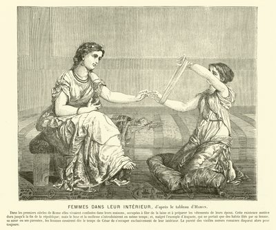 Women spinning wool in a house, ancient Rome (engraving) 作者 让·路易斯·哈蒙（Jean Louis Hamon）