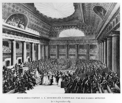 1789年9月7日由女性艺术家在Salle des Menus-Plaisirs举行的国民议会提供的作品，由Pierre Gabriel Berthault（1737-1831）雕刻 作者 让·路易斯·普里尔