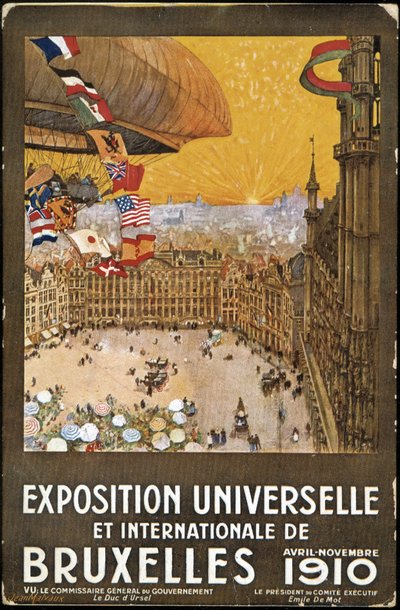 布鲁塞尔世界国际展览，海报由让·马尔沃 (Jean Malvaux) 拍摄。 彩色平版印刷术 作者 Jean Malvaux