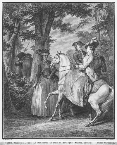 在Bois de Boulogne举行的会议，由Heinrich Guttenberg（1749-1818）创作，c.1777 作者 让-米歇尔小莫罗