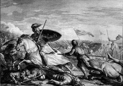 丰特努瓦之战，841年：洛泰尔一世（795-855）的军队被击败后的逃亡。让-米歇尔-莫罗（Jean Michel Moreau）（1741-1814）的版画。 作者 让-米歇尔小莫罗