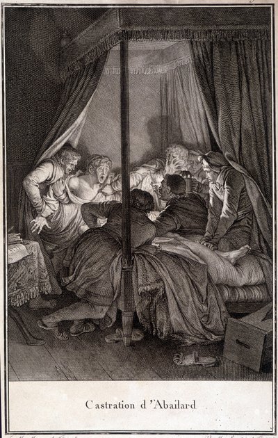 Castration of Pierre Abélard or Pierre Abailard French philosopher and theologian (1079 to 1142). engraving by Moreau. 作者 让-米歇尔小莫罗
