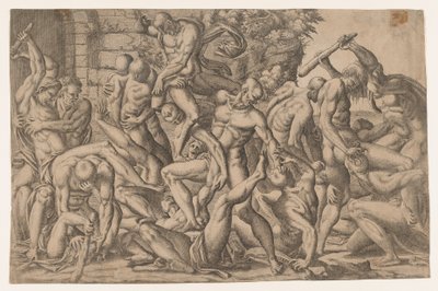 裸体人的战斗，1535-55。 作者 让·米尼翁