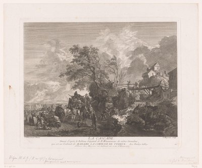 瀑布处游客的风景 La Cascade（对象上的标题） 飞利浦·沃沃曼 (Philips Wouwerman) 绘画作品的版画（系列标题） Oeuvres de Ph.pe Wouwermans Hollandois（系列标题） 作者 让·莫约