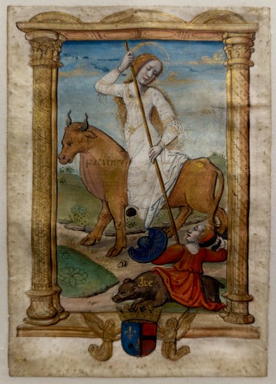 耐心，I.Les rondeaux des vertus，1515 年之后（彩绘和彩印羊皮纸） 作者 让·皮乔尔
