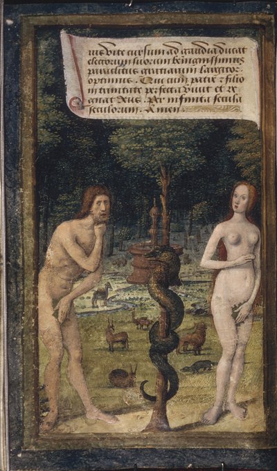 亚当和夏娃，来自Lettres bâtardes，约1490-1510年 作者 Jean Poyet
