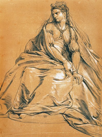 女演员阿德里安·勒库弗尔 (Adrienne Lecouvreur, 1692-1730) 在《Andromaque》中扮演主角，让·拉辛 (Jean Racine, 1639-1699) 创作，绘画，法国 作者 让·拉辛