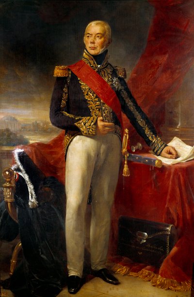 埃蒂安·雅克·约瑟夫·亚历山大·麦克唐纳德 (Etienne Jacques Joseph Alexandre Mac Donald, 塔兰托公爵, 法国元帅 (1765-1840) 的脚下肖像) Jean Sebastien Rouillard (1789-1852) 作画，1837 年 2,23x1,43 m 作者 让·塞巴斯蒂安·鲁伊拉德（Jean Sebastien Rouillard）