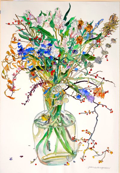 矢车菊、石竹、诚实金盏花、干叶、浆果 作者 吉恩·斯万·戈登