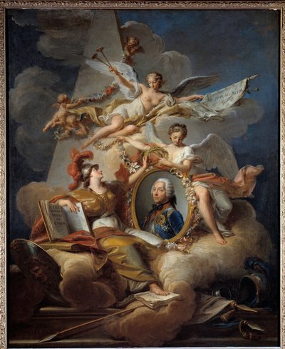 路易·查尔斯·奥古斯特·富凯 (Louis Charles Auguste Fouquet) 的寓言画像，贝勒岛公爵，法国元帅 (1684-1761)。 画中画。 让·瓦拉德 (1709-1787) 1758 年作画 1x0.8 米 作者 Jean Valade