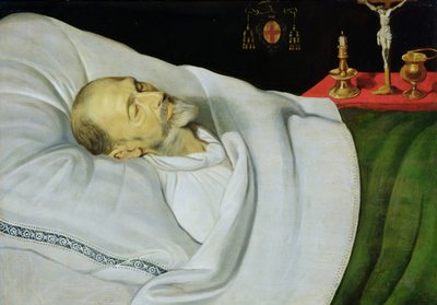 伊普尔主教安东尼·德·海宁（Antoine de Henin）在他的死亡床上（小组） 作者 小贝让姆贝让（Jean the Younger Bellegambe）