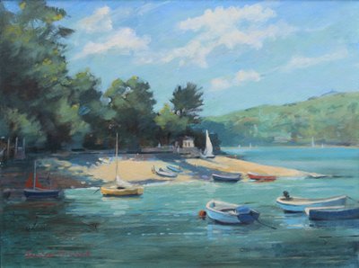 Fishermans小海湾Salcombe，油在船上，2016年 作者 詹妮弗赖特