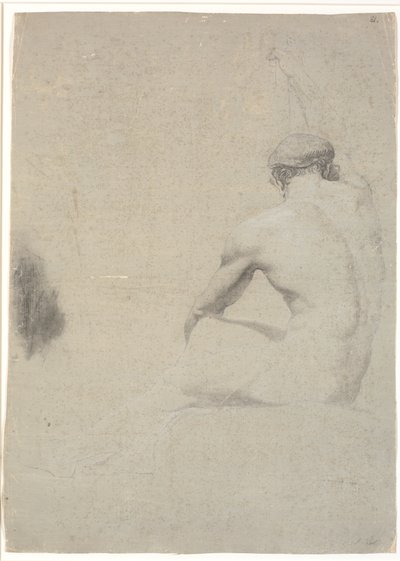 模特坐姿，从背面看，未完成图纸 作者 詹斯·尤尔