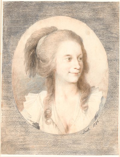 尼古拉-比弗伦德女牧师（Nicolai Bierfreund，女，亨里克森）肖像。椭圆形，四分之三侧面向右 作者 詹斯·尤尔