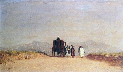 旅行者在罗马坎帕尼亚停止，c.1868 作者 杰维斯·麦肯特（Jervis McEntee）