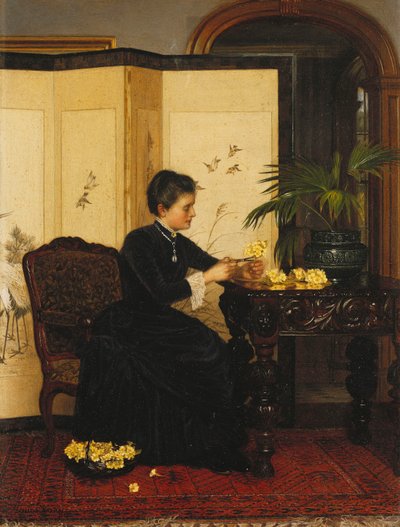 女士用报春花摆姿势 作者 杰西卡（Jessica Hayllar）