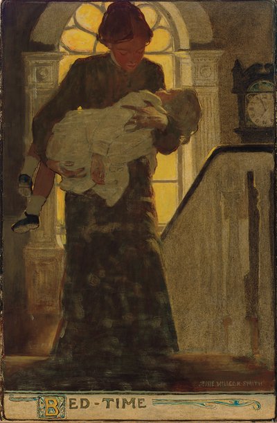 就寝时间》，约 1902 年（木板上的炭笔、水彩和油画） 作者 杰西·威尔考克斯·史密斯