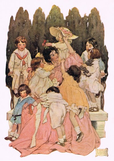 母亲和孩子，选自罗伯特·路易斯·史蒂文森的《孩子的诗句花园》，1885 年出版（彩色平版印刷） 作者 杰西·威尔考克斯·史密斯