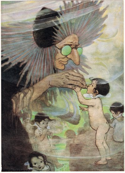 贝多纳苏德夫人，查尔斯-金斯利牧师所著《水宝宝》中的插图（彩色石版印刷）。 作者 杰西·威尔考克斯·史密斯