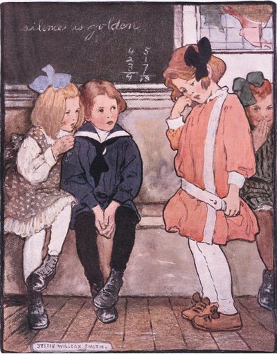 她从站台上下来，仍勇敢地忍住泪水（彩色平版） 作者 杰西·威尔考克斯·史密斯