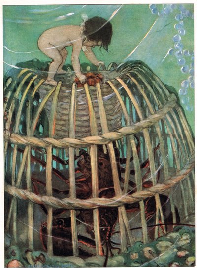 汤姆和龙虾锅，查尔斯·金斯利牧师的《水宝宝》插图（彩色平版印刷） 作者 杰西·威尔考克斯·史密斯