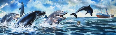 与海豚一起游泳的男孩（水粉纸） 作者 赫苏斯·布拉斯科