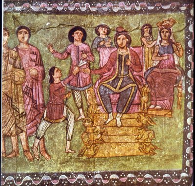 Mordechai和Esther（膏药上的蛋彩画） 作者 Jewish School