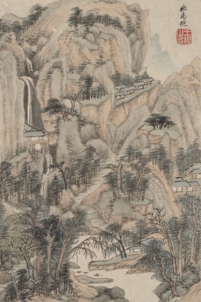 各种古代大师风格的风景：马湾风格，1669年（纸上的墨水和颜色） 作者 王健