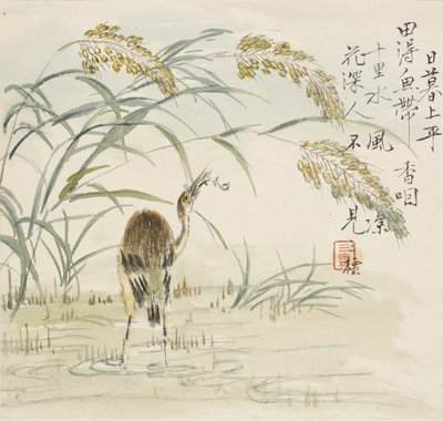 白鹭吃鱼, 1857年 作者 金元