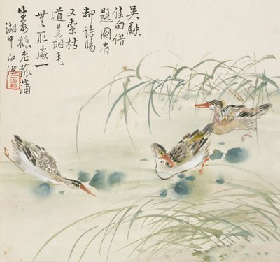 三只鸭子在水池中游泳，1857年 作者 金元