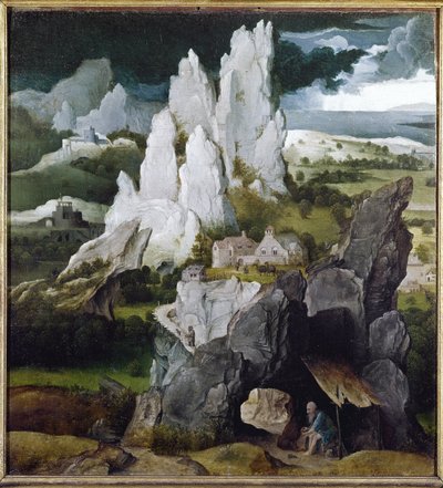 岩石景观中的圣杰罗姆（木头上的油） 作者 约阿希姆·帕蒂尼（Joachim Patinir）