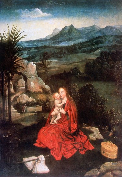 飞往埃及的航班其余时间，详细资料，c1500-1524 作者 约阿希姆·帕蒂尼（Joachim Patinir）