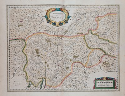 特伦托地区，摘自琼-布劳（1596-1673）的《世界剧场》或《所有地区的地图和表现的新地图集》（Theatrum orbis terrarum, sive, Atlas novus）, 意大利 作者 琼·布劳